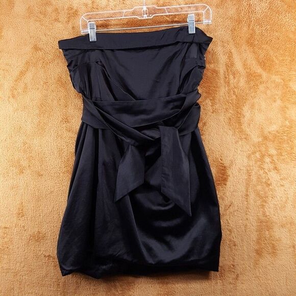 DRIES VAN NOTEN Strapless Dress Womens Size 40 Black Satin Belted Tie Silk Blend - Picture 1 of 9